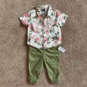 Old Navy Match the Family Boys Floral Short Sleeve Pocket Shirt and Pants Set